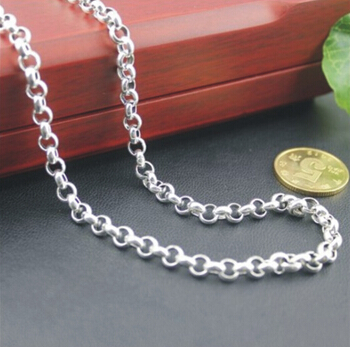 4MM Thickness 925 Sterling Silver Circled Neck Chain Links For Charms